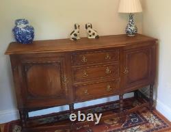 Vintage Oak Art Deco Three Drawer Two Cupboard Sideboard Bobbin Turned Legs