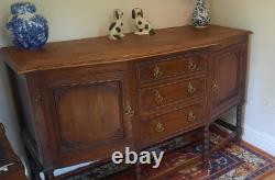 Vintage Oak Art Deco Three Drawer Two Cupboard Sideboard Bobbin Turned Legs