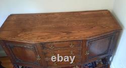 Vintage Oak Art Deco Three Drawer Two Cupboard Sideboard Bobbin Turned Legs