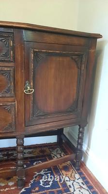 Vintage Oak Art Deco Three Drawer Two Cupboard Sideboard Bobbin Turned Legs
