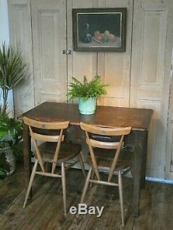 Vintage Oak Dining Kitchen Table With Handy Drawers Retro Mid-century