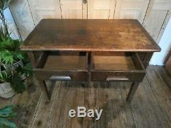 Vintage Oak Dining Kitchen Table With Handy Drawers Retro Mid-century