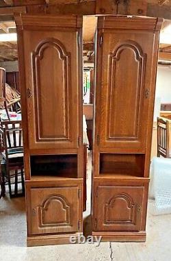 Vintage Oak Effect Brown Tall Cabinets with Doors x 2