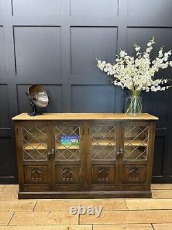 Vintage Oak Glazed Cabinet / Oak Bookcase / Drinks Cabinet / Cocktail Cabinet
