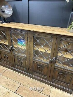 Vintage Oak Glazed Cabinet / Oak Bookcase / Drinks Cabinet / Cocktail Cabinet