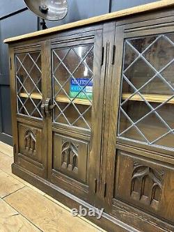 Vintage Oak Glazed Cabinet / Oak Bookcase / Drinks Cabinet / Cocktail Cabinet