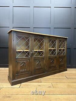 Vintage Oak Glazed Cabinet / Oak Bookcase / Drinks Cabinet / Cocktail Cabinet