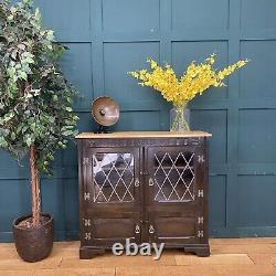 Vintage Oak Glazed Cabinet / Oak Bookcase /Gin Cupboard /Display Cabinet