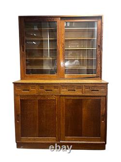 Vintage Oak School Laboratory Display Cabinet Country Kitchen Wooden Glazed