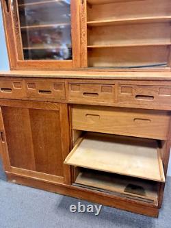 Vintage Oak School Laboratory Display Cabinet Country Kitchen Wooden Glazed