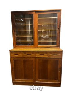 Vintage Oak School Laboratory Display Cabinet Country Kitchen Wooden Glazed