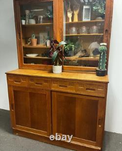 Vintage Oak School Laboratory Display Cabinet Country Kitchen Wooden Glazed