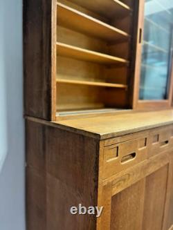 Vintage Oak School Laboratory Display Cabinet Country Kitchen Wooden Glazed