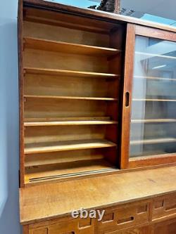 Vintage Oak School Laboratory Display Cabinet Country Kitchen Wooden Glazed