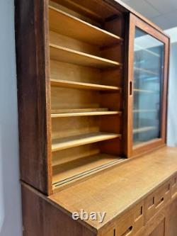 Vintage Oak School Laboratory Display Cabinet Country Kitchen Wooden Glazed