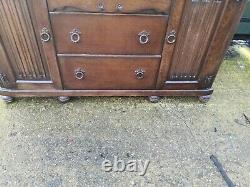 Vintage Oak Sideboard Dresser Base 2 Base Cupboard Doors & 2 Drawers Ball Feet
