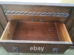Vintage Oak Sideboard Dresser Base 2 Base Cupboard Doors & 2 Drawers Ball Feet