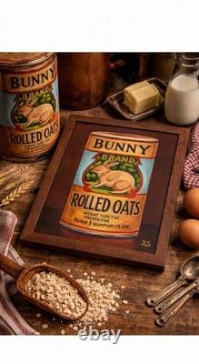 Vintage Oats Can Bunny Painting 11x14 Framed Retro Kitchen Wall Art