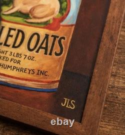 Vintage Oats Can Bunny Painting 11x14 Framed Retro Kitchen Wall Art