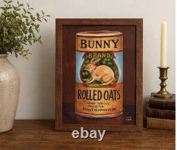 Vintage Oats Can Bunny Painting 11x14 Framed Retro Kitchen Wall Art