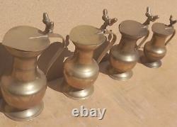 Vintage Old Antique Brass Lidded Jugs Set Retro kitchen Acorns 4 quality display