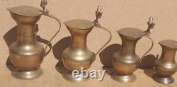 Vintage Old Antique Brass Lidded Jugs Set Retro kitchen Acorns 4 quality display