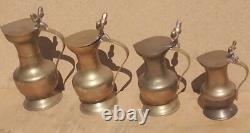 Vintage Old Antique Brass Lidded Jugs Set Retro kitchen Acorns 4 quality display