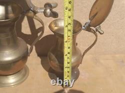 Vintage Old Antique Brass Lidded Jugs Set Retro kitchen Acorns 4 quality display