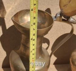 Vintage Old Antique Brass Lidded Jugs Set Retro kitchen Acorns 4 quality display