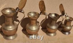 Vintage Old Antique Brass Lidded Jugs Set Retro kitchen Acorns 4 quality display