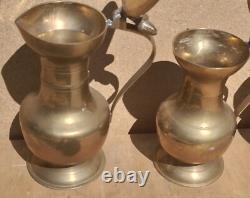 Vintage Old Antique Brass Lidded Jugs Set Retro kitchen Acorns 4 quality display
