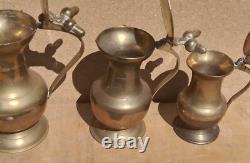 Vintage Old Antique Brass Lidded Jugs Set Retro kitchen Acorns 4 quality display