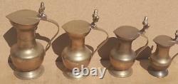 Vintage Old Antique Brass Lidded Jugs Set Retro kitchen Acorns 4 quality display