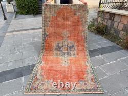Vintage Oushak Rug 4x7.9 Antique Coral Wool Carpet Handmade Turkish Medallion