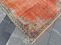 Vintage Oushak Rug 4x7.9 Antique Coral Wool Carpet Handmade Turkish Medallion