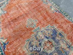 Vintage Oushak Rug 4x7.9 Antique Coral Wool Carpet Handmade Turkish Medallion