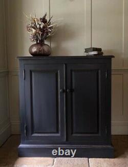 Vintage Painted Black Solid Pine Hall Storage Cupboard Cabinet