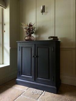 Vintage Painted Black Solid Pine Hall Storage Cupboard Cabinet