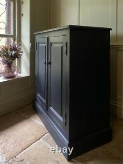 Vintage Painted Black Solid Pine Hall Storage Cupboard Cabinet