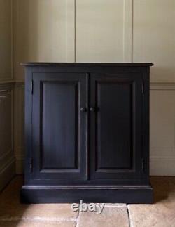 Vintage Painted Black Solid Pine Hall Storage Cupboard Cabinet