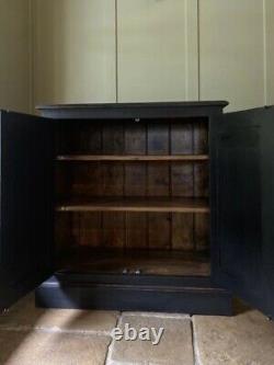 Vintage Painted Black Solid Pine Hall Storage Cupboard Cabinet