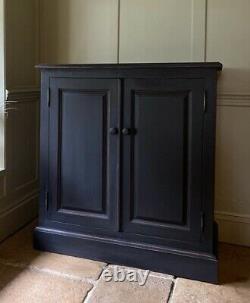 Vintage Painted Black Solid Pine Hall Storage Cupboard Cabinet
