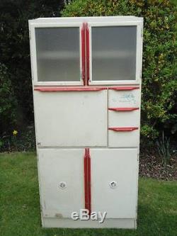 Vintage Painted Larder Unit Cream Red Cupboard Food Storage Kitchen Furniture