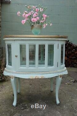 Vintage Painted Oval Shaped Drinks Cabinet / Side Table-Laurel Green-Rust Oleum