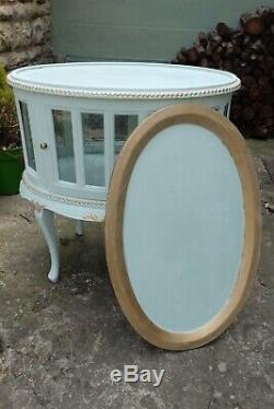 Vintage Painted Oval Shaped Drinks Cabinet / Side Table-Laurel Green-Rust Oleum