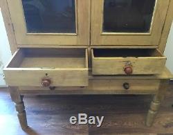 Vintage Pine Dresser Display Cabinet Housekeepers Cupboard Armoire Glass Front