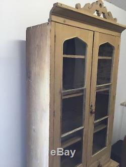 Vintage Pine Dresser Display Cabinet Housekeepers Cupboard Armoire Glass Front