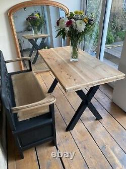 Vintage Pine Farmhouse Kitchen Dining And Bench Monkseat Blanket Box Refurbished