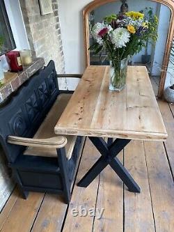 Vintage Pine Farmhouse Kitchen Dining And Bench Monkseat Blanket Box Refurbished