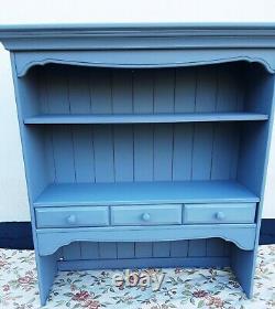 Vintage Pine Kitchen Shelf Unit / Plate Rack Grey Painted Wooden With Shelves